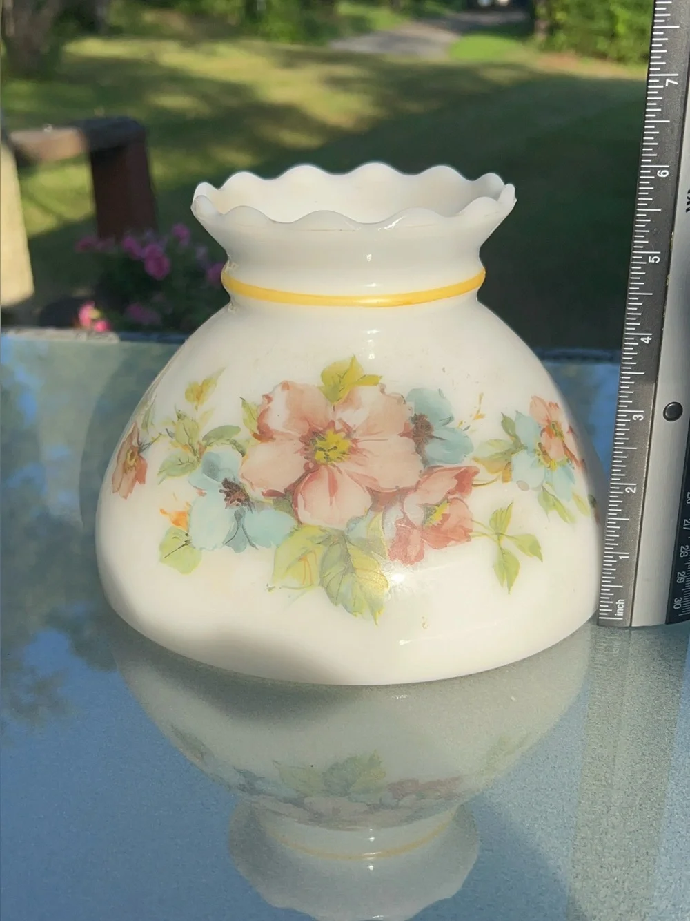 Vintage Floral Milk Glass Hurricane Lamp Shade